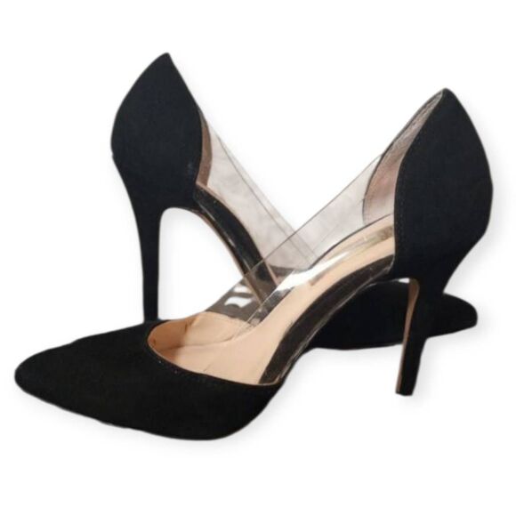 INC INTERNATIONAL CONCEPTS BLACK SUEDE PUMPS W/CLEAR SIDES SZ.5 GUC - Picture 7 of 8